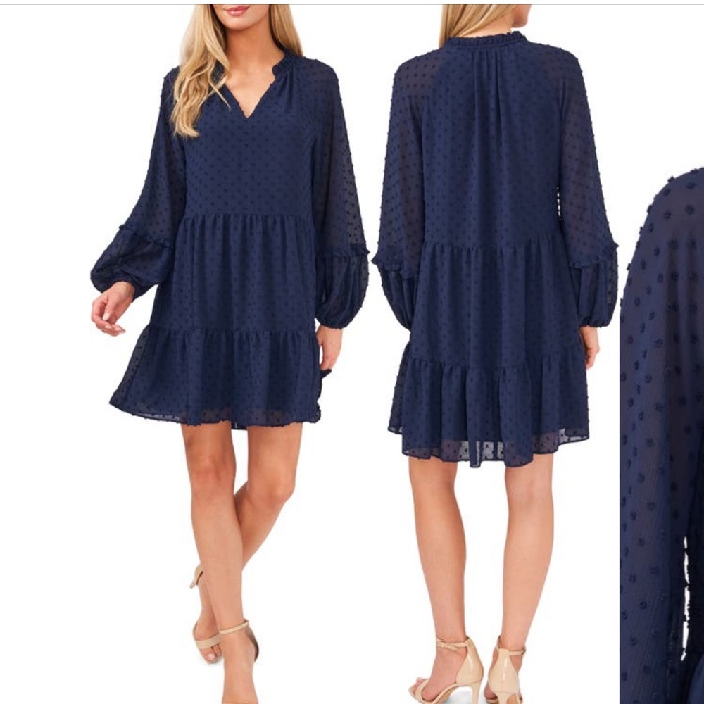 CeCe Navy Blue Textured Dress